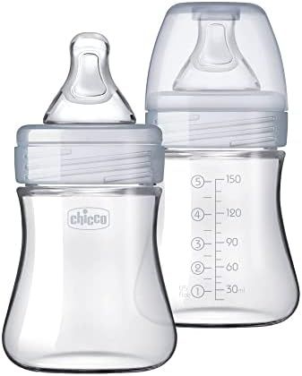 Chicco Duo 5oz. 2-Pack Hybrid Baby Bottles with Invinci-Glass Inside/Plastic Outside in Clear/Grey | Amazon (US)