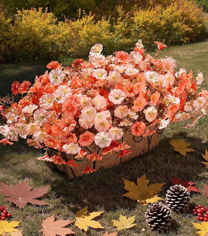 Fall Flowers Artificial for Decoration Fake Flowers Plants for Outdoor, 12 Bundles Silk Morning G... | Amazon (US)