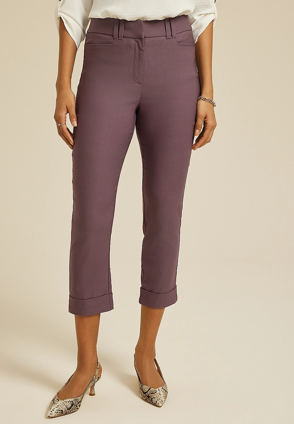 Bengaline High Rise Cuff Straight Cropped Pant | Maurices