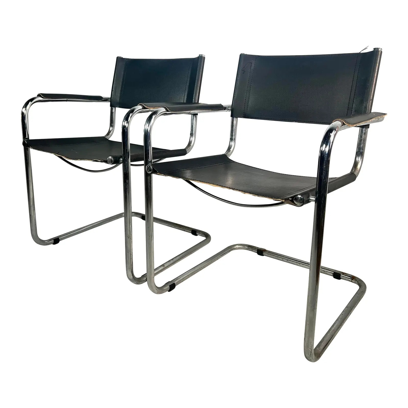 Vintage Chrome and Leather Tubular Arm Chairs - a Pair | Chairish