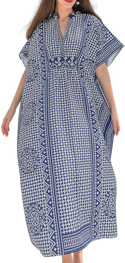 Hoperay Swimsuit Cover Ups for Women Beach Dresses, GreenEmbroidered Caftans Long Sleeve Floral P... | Amazon (US)