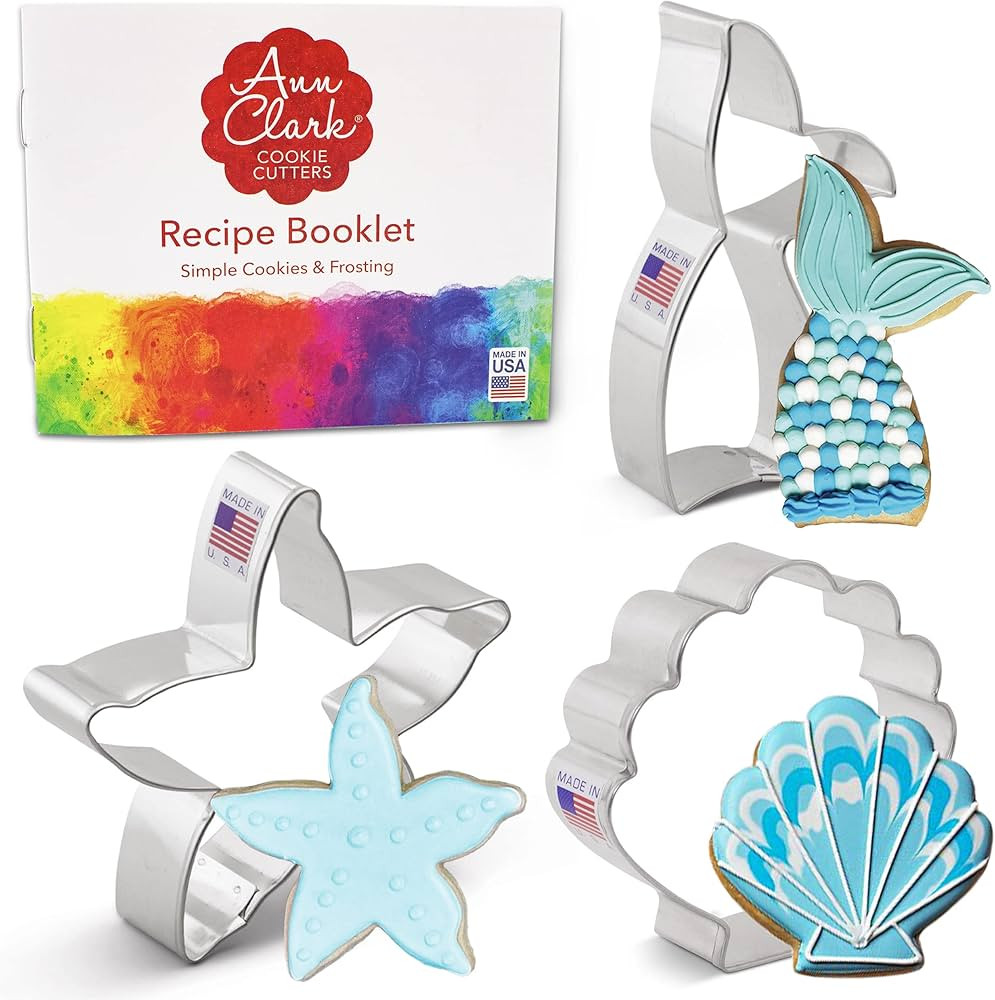 Mermaid Ocean Cookie Cutters 3-Pc Set Made in USA by Ann Clark, Mermaid Tail, Starfish, Seashell | Amazon (US)