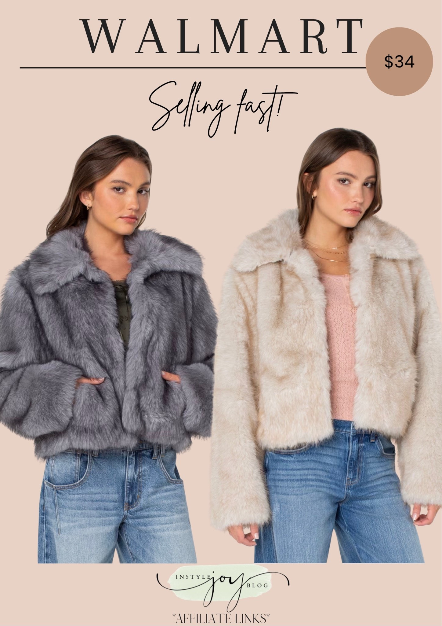 Walmart✨ Celebrity Pink Women's and Women's Plus Faux Fur Jacket, Sizes XS-4X
