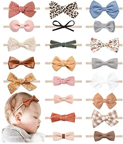 21 PCS Baby Headbands and Bows Hairbands Soft Nylon Elastics Handmade Girls Hair Accessories for ... | Amazon (US)