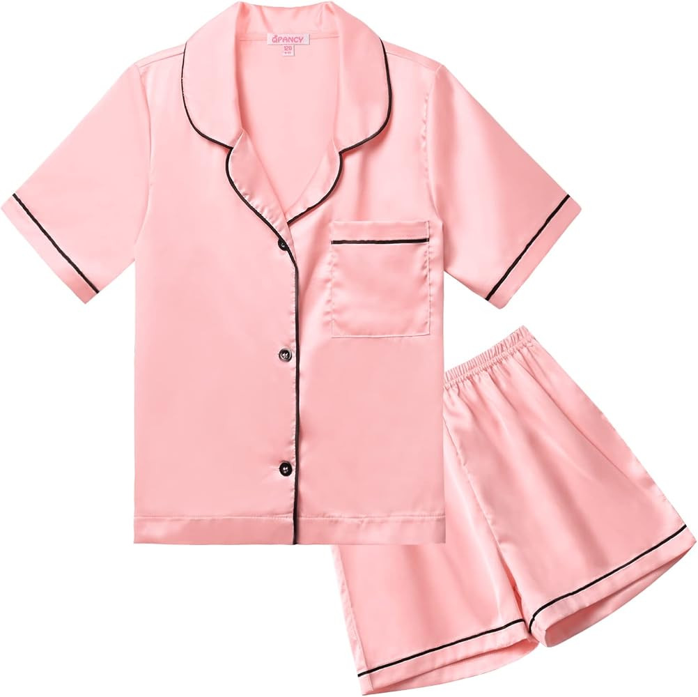 QPANCY Kids Satin Pajamas Sets Baby Boy Girl Button-Down Silk Sleepwear 2 Piece Short Sleeve Loun... | Amazon (US)
