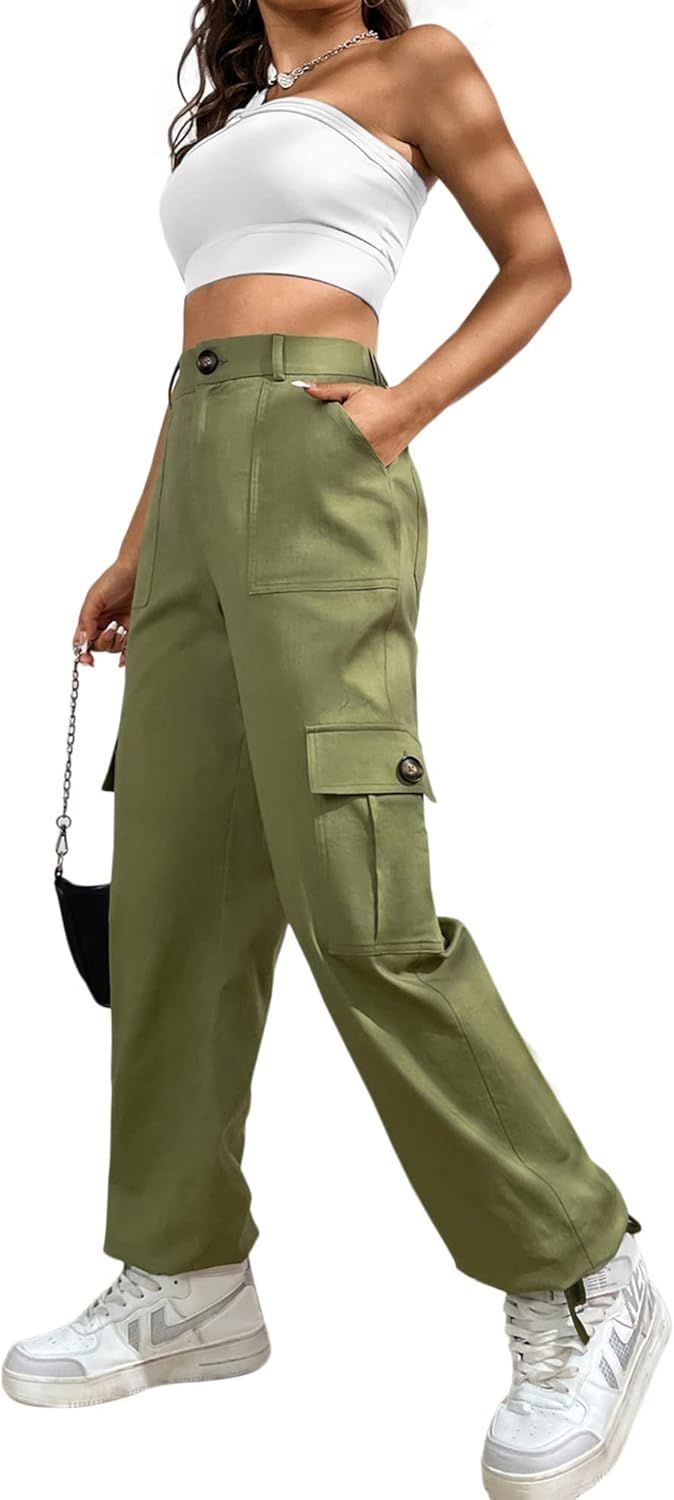 LOLOCCI Cargo Pants for Women High Waisted Travel Tactical Streetwear Casual Pants with 6 Pockets... | Amazon (US)