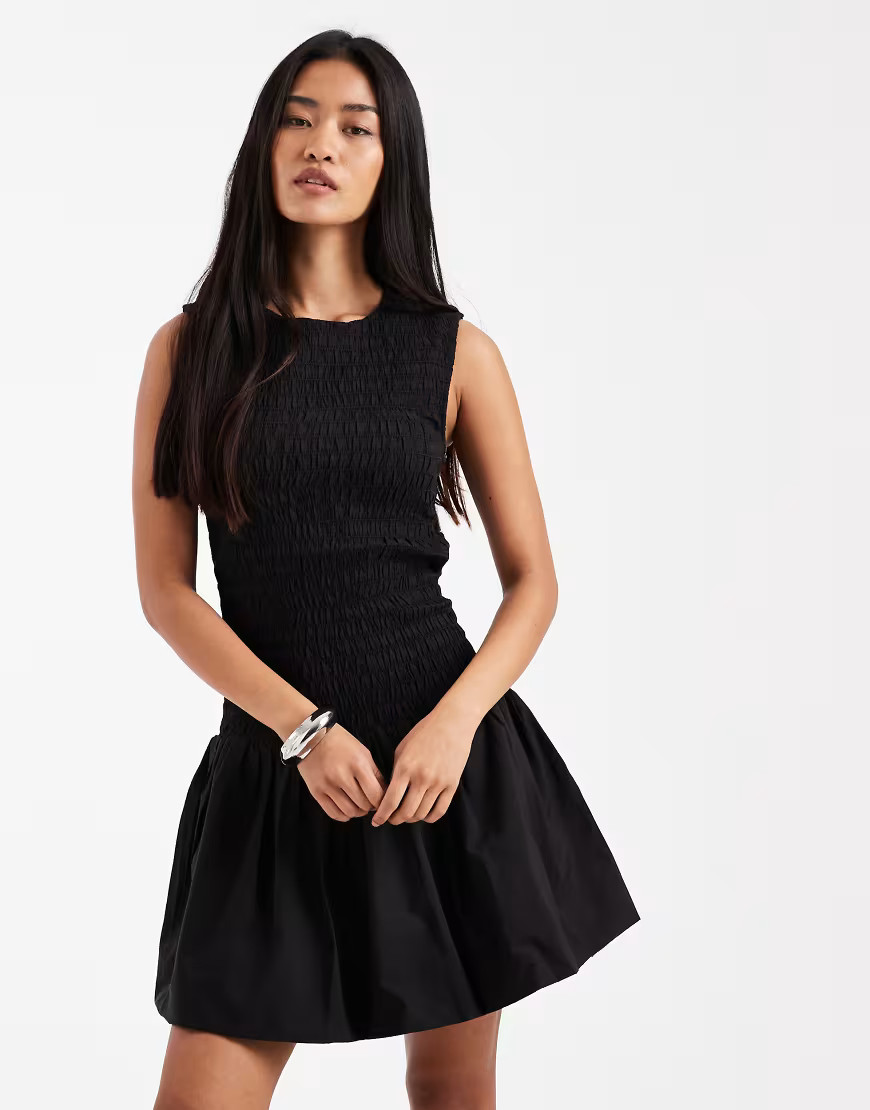 PIECES puffball hem sleeveless mini dress in black | ASOS (Global)