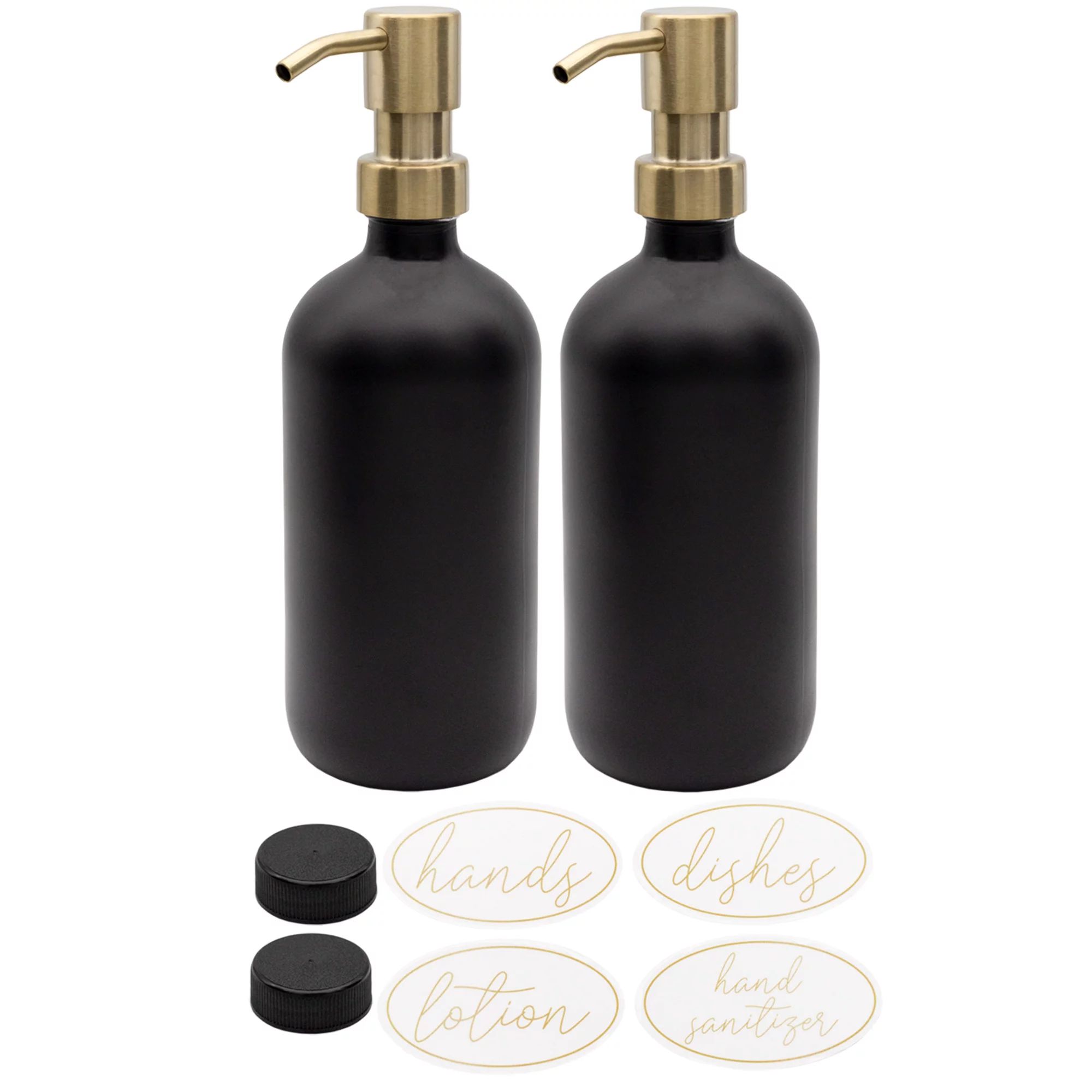 Darware 16oz Glass Pump Bottles (Set of 2, Black w/ Gold); Soap Dispenser Pump Bottles with Brush... | Walmart (US)