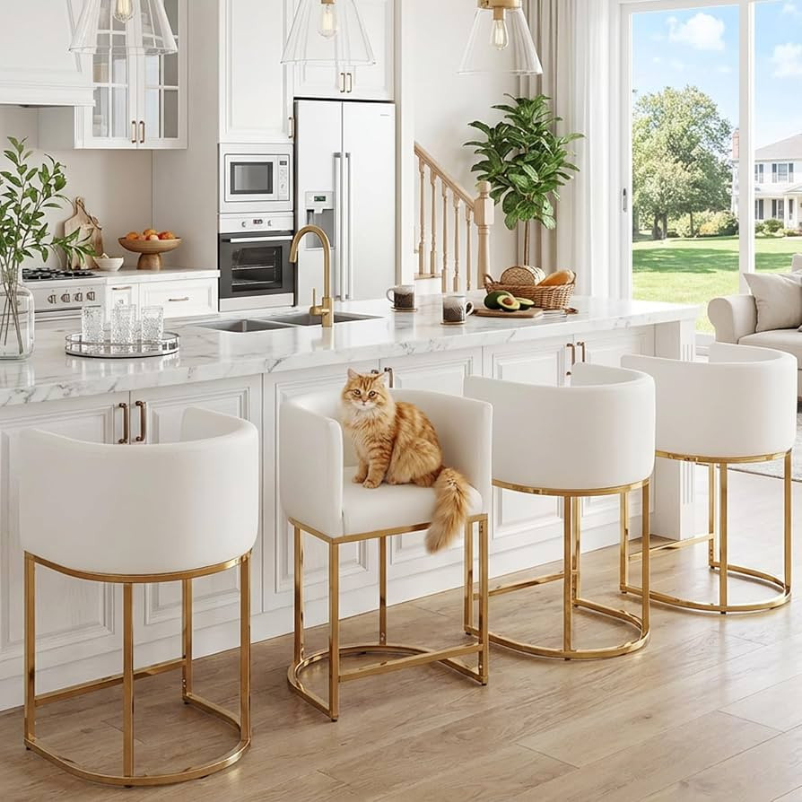 HNY Modern Barrel Counter Height Gold Clearance Bar Stools Set of 4, 24 Inch Kitchen Bar Stools w... | Amazon (US)