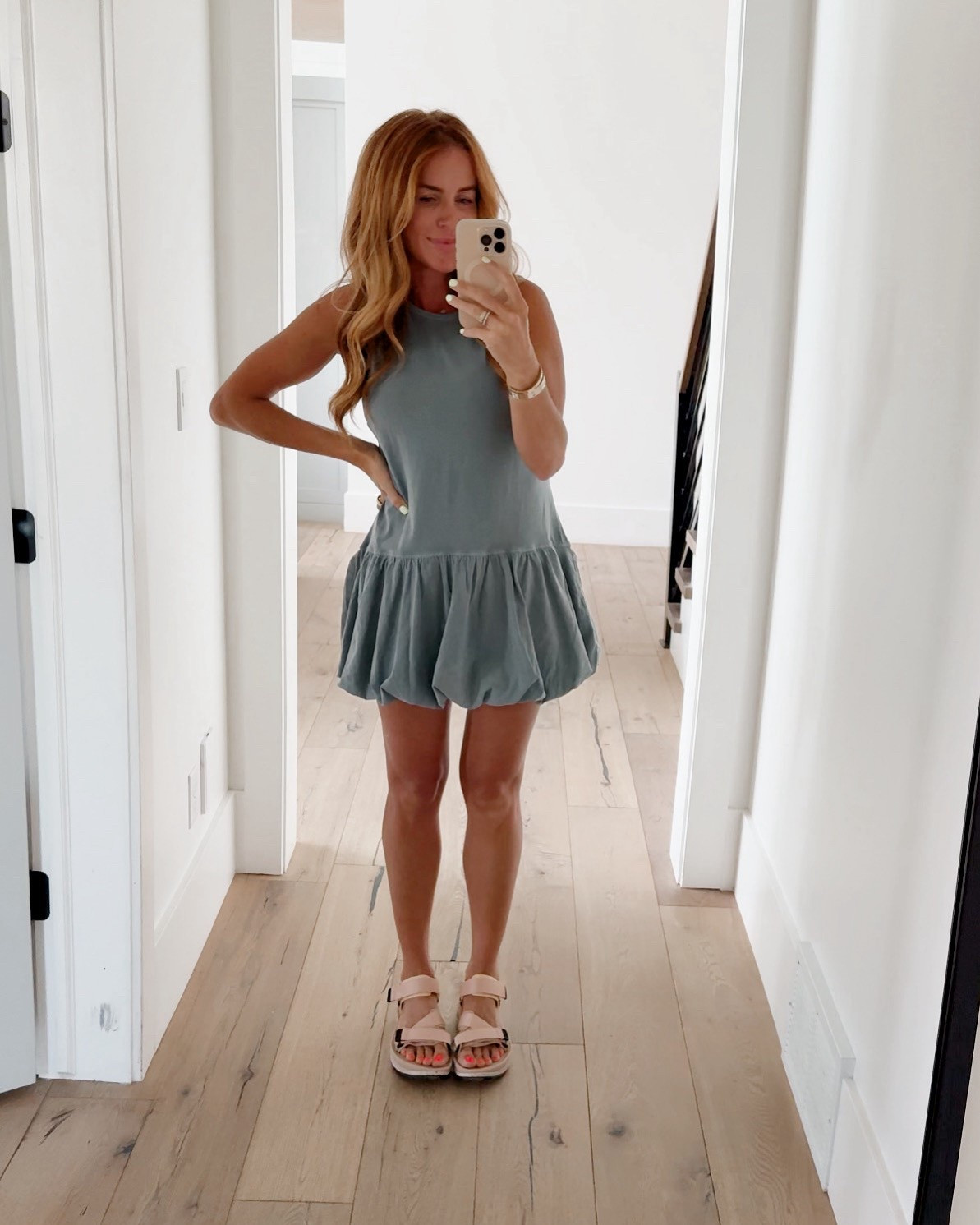 Okay.. how cute is this workout dress?! LOVING it. The back is so cute and there’s built in shorts. This is the small, my true size in the color ‘summer storm’.

Shoes are from REEF. I don’t know how they do it, but every single shoe I have from them is so dang comfortable with no break in period. I’m typically an 8-8.5 and got these in the 8!