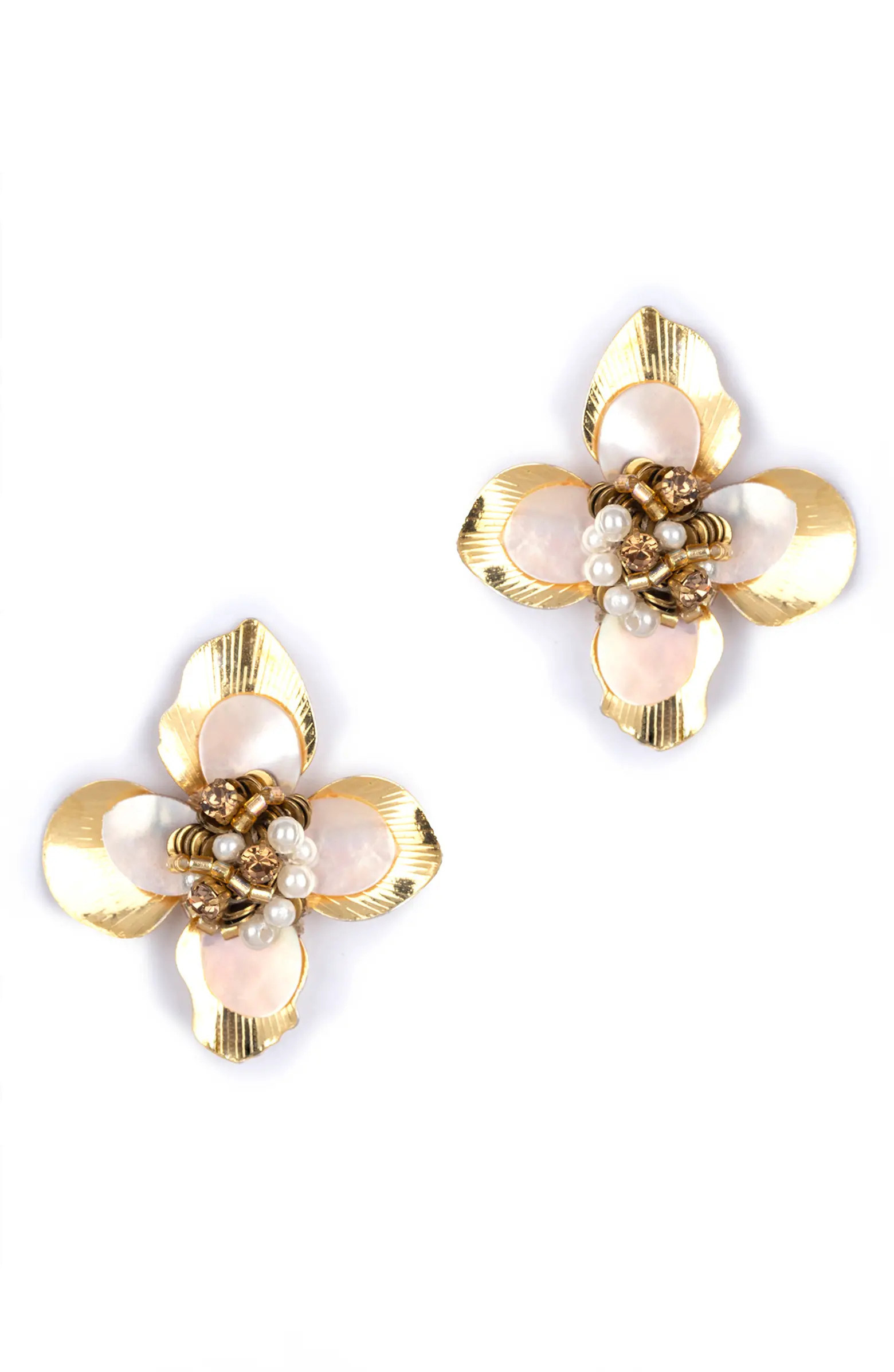 Azura Imitation Pearl Beaded Floral Stud Earrings | Nordstrom