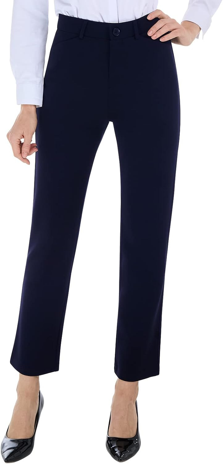 Women's Dress Pants 25"/27" Straight Leg Stretchy Office Casual Yoga Work Slacks with 4 Pockets | Amazon (US)