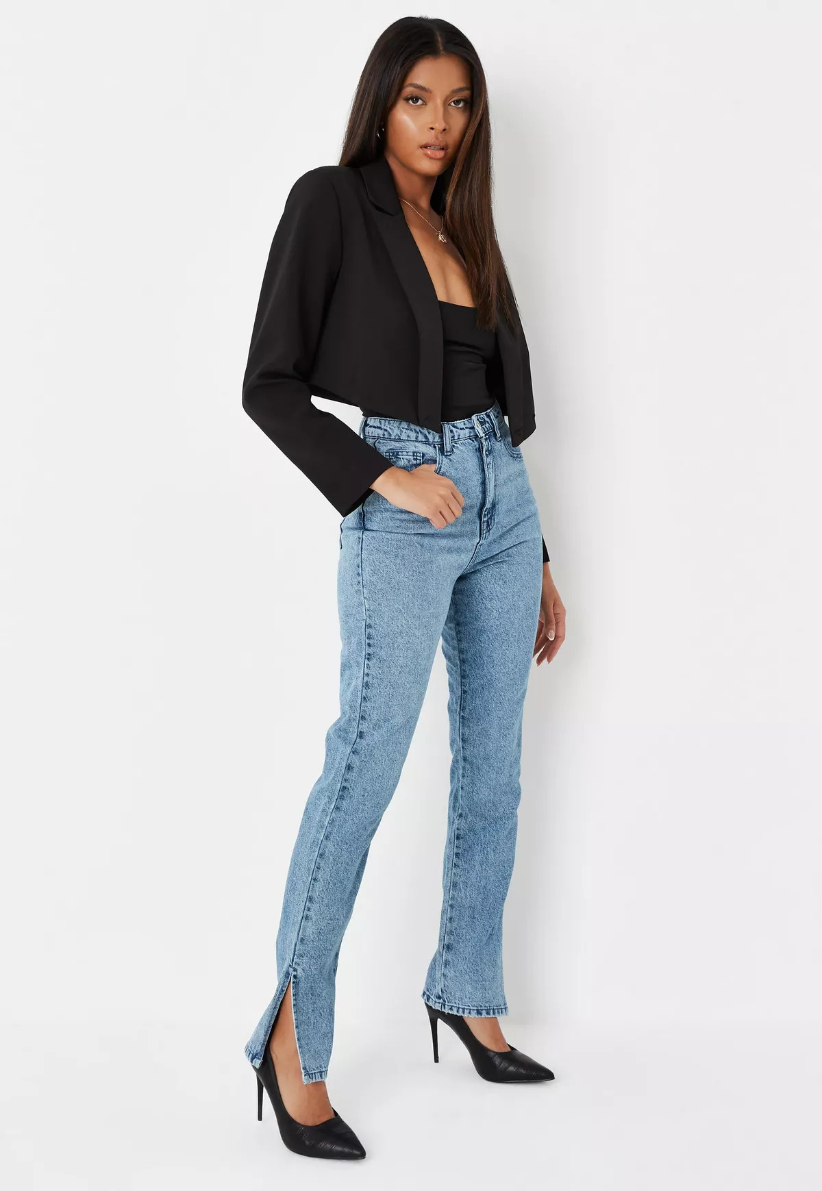 Missguided - Tall Blue Wrath Split Straight Leg Jeans | Missguided (US & CA)