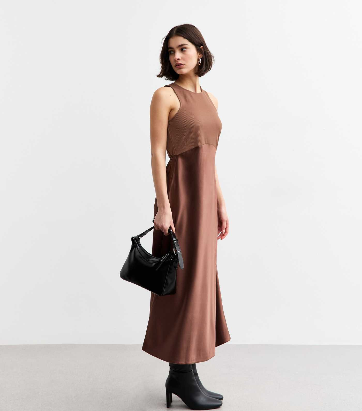 Brown Satin Skirt Midi Dress
						
						Add to Saved Items
						Remove from Saved Items | New Look (UK)