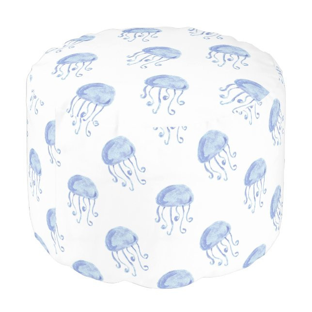 watercolor blue jellyfish beach design pouf | Zazzle