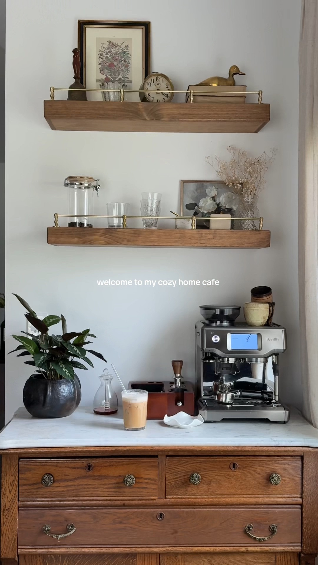 5/22/25 cozy at home cafe 🫶🏼 cozy coffee corner, home coffee bar setup, iced coffee station, coffee nook decor, countertop espresso machine, at home cafe setup, morning coffee routine, aesthetic kitchen corner, amazon coffee essentials, cozy kitchen decor, iced coffee maker, soft kitchen vibes, home barista station, coffee lover must-haves