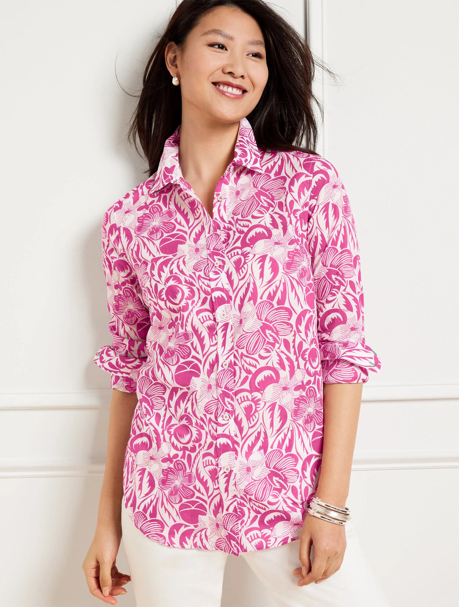 Cotton Button Front Shirt - Island Colorblock | Talbots