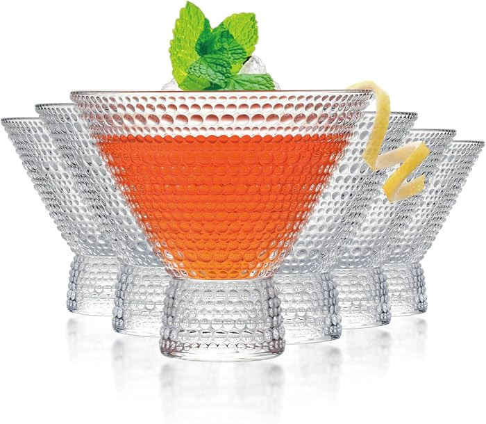 6Pcs Stemless Martini Glasses, 8.5oz Vintage Cocktail Glasses, Hobnail Drinking Glasses for Home ... | Amazon (US)