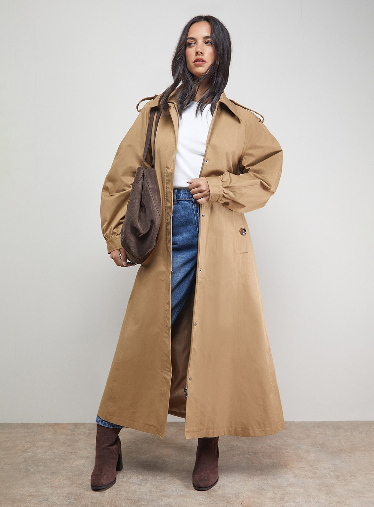 Cream OASIS Trapeze Maxi Trench Coat | Tu Clothing