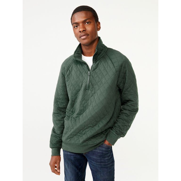 Free Assembly Men's Diamond Quilted Jersey Half Zip Pullover with Mock Neck - Walmart.com | Walmart (US)