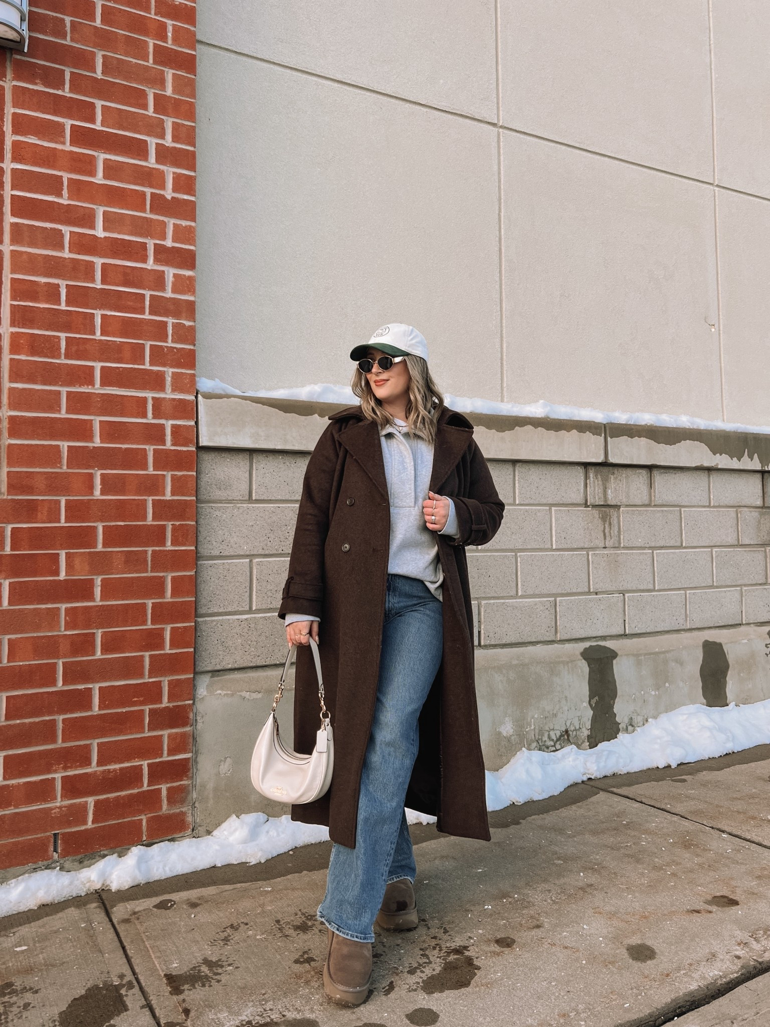 Casual winter outfit! Wearing my usual size L in the chocolate brown wool blend coat & perfect white tee. Linked this year’s version of my quarter snap sweatshirt, also wearing L. Wearing 32 in my fave Abercrombie jeans. Ugg style platform boots are Amazon and such good quality, I’m usually a 9.5-10 and wear a 10.

#LTKwinter #LTKjeans #LTKmidsize