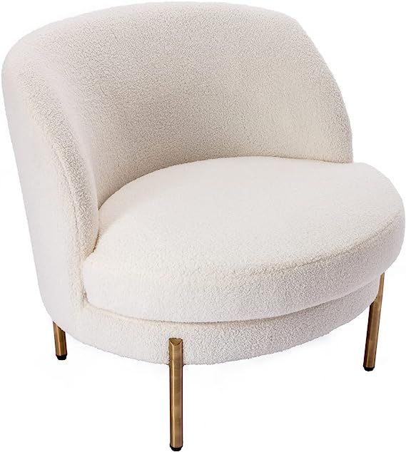 HEAH-YO Modern Accent Chair, Fur Side Chair with Barrel Backrest and Gold Metal Legs, Comfy Singl... | Amazon (US)