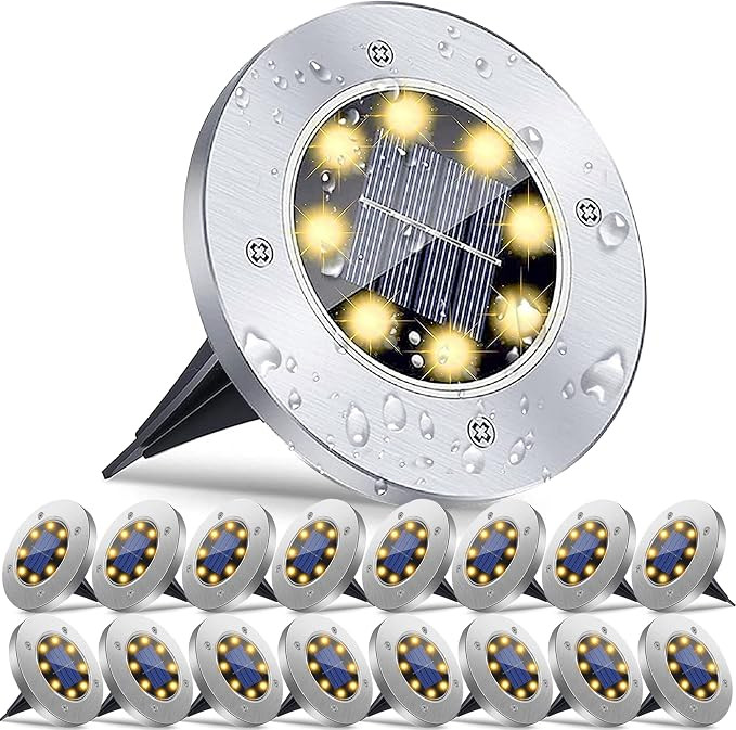 Solar Ground Lights, 16Pack Solar Outdoor Lights , Outdoor Solar Disk Lights Waterproof LED in-Gr... | Amazon (US)