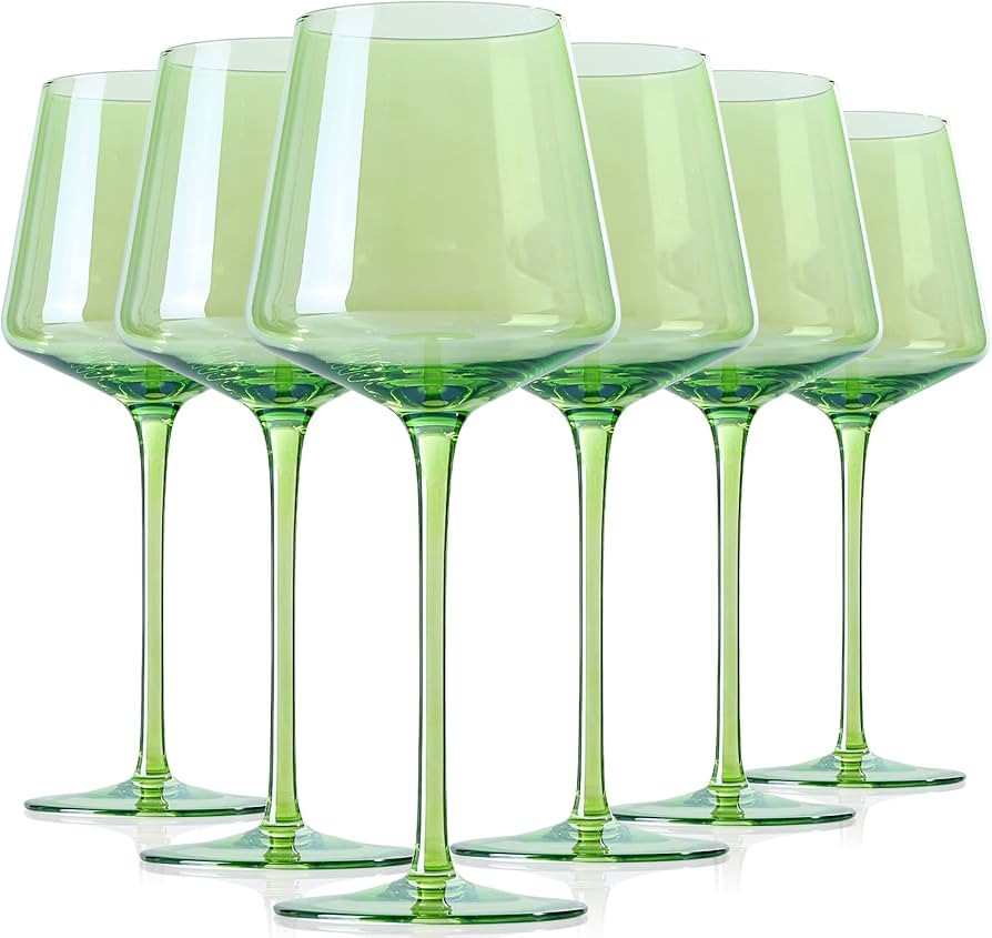 Physkoa Green Wine Glasses Set 6-16oz Modern Green Colored Wine Glasses with Tall Long Stem and F... | Amazon (US)