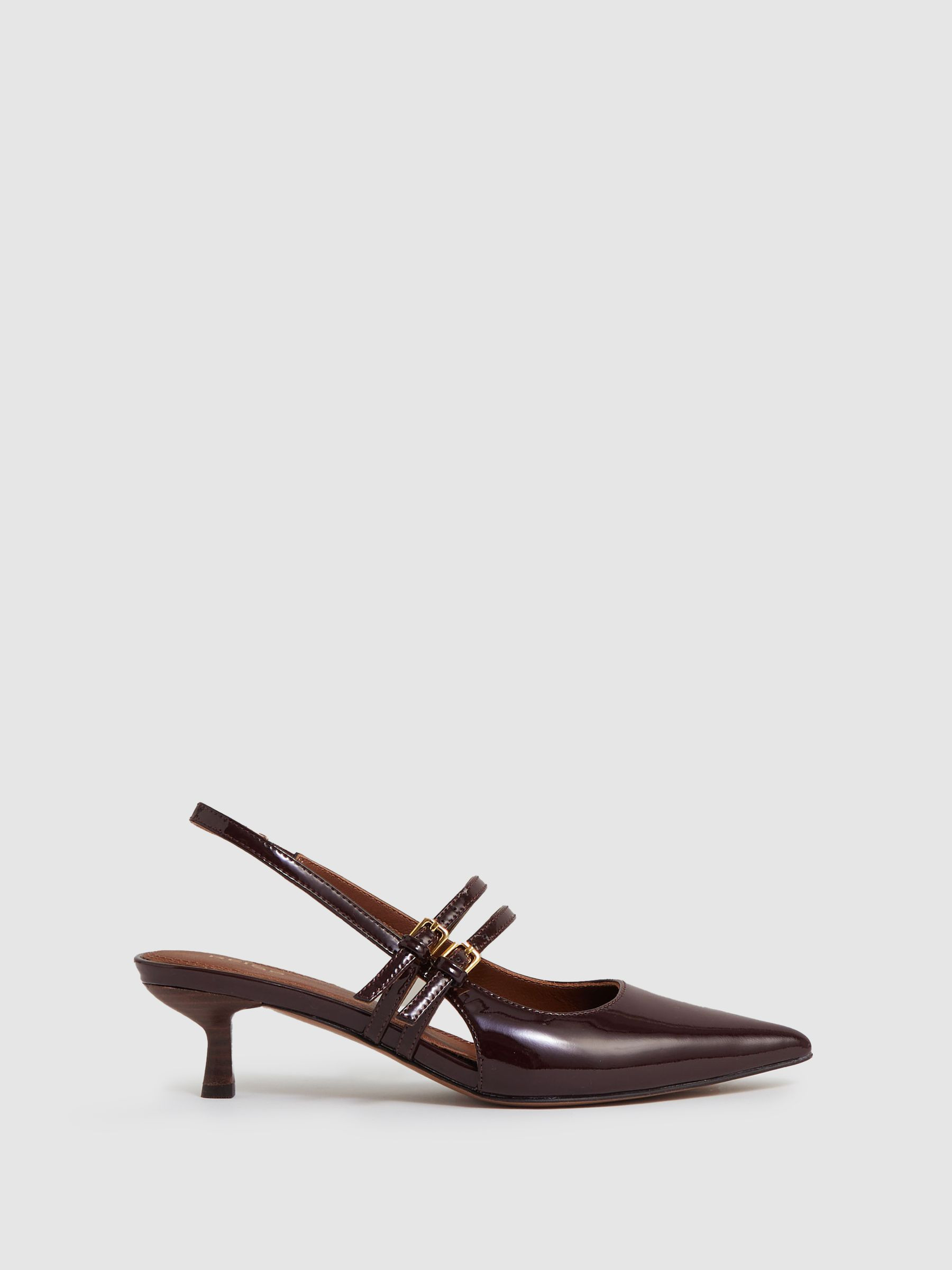 Leather Slingback Buckle Court Shoes in Oxblood | Reiss UK