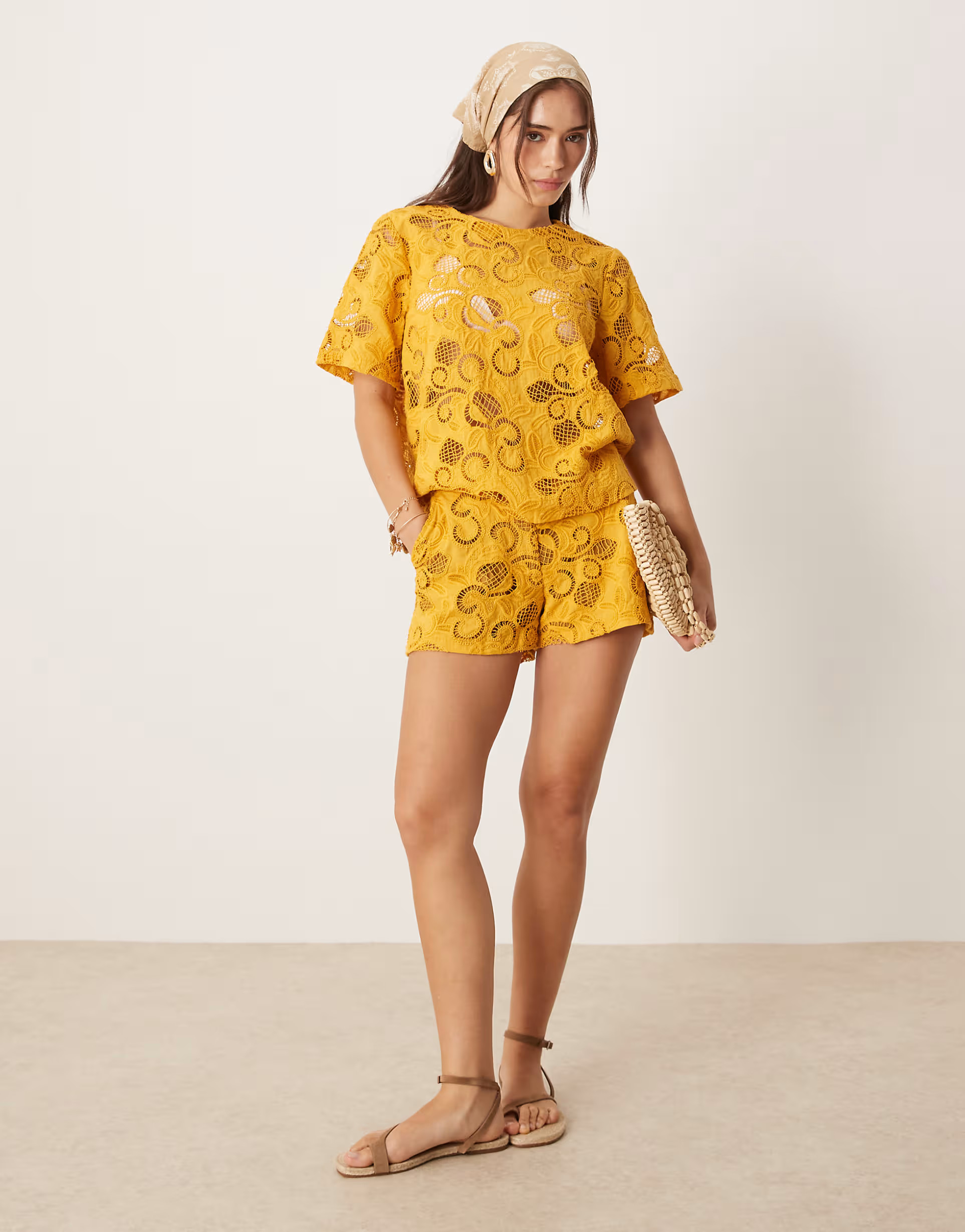 ASOS DESIGN floral cutwork top in ocher - part of a set | ASOS | ASOS (Global)