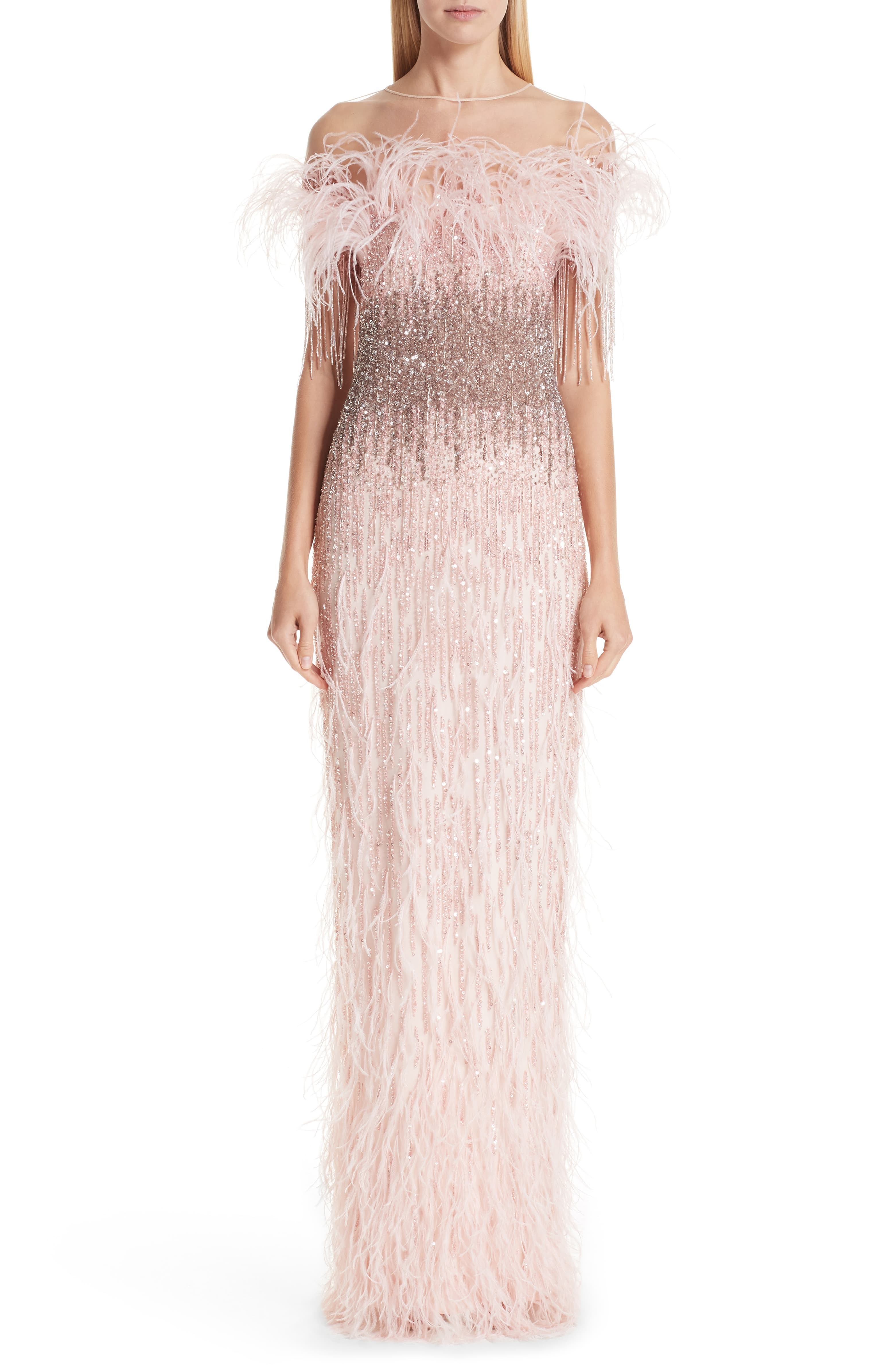 Feather Trim Embellished Column Gown | Nordstrom