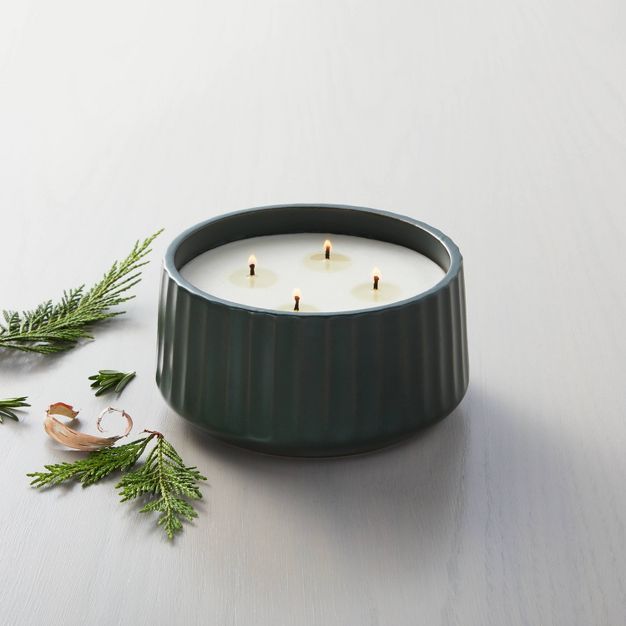 4-Wick Fluted Ceramic Cypress & Pine Seasonal Jar Candle Dark Green 24oz - Hearth & Hand™ with ... | Target