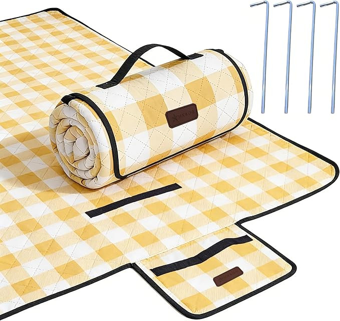HX&OD Outdoor Picnic Blanket, Extra Large, 80''x60'' Waterproof Foldable Blankets Gingham Picnic ... | Amazon (US)