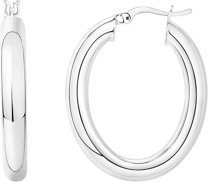 PAVOI 14K Gold Plated Sterling Silver Post Monet Oval Chunky Lightweight Hoop Earrings for Women | Amazon (US)