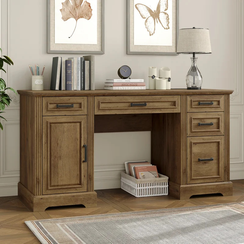 Buckhorn 58'' W Computer Desk with Outlet and 5 Drawers,Large Storage Cabinet for Home Office | Wayfair North America