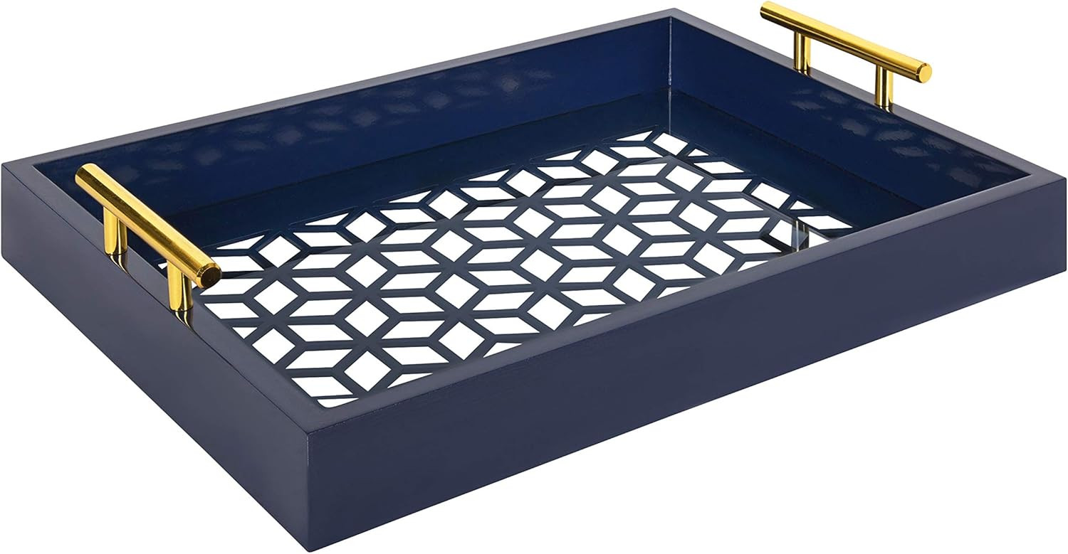 Kate and Laurel Caspen Rectangle Cut Out Pattern Decorative Tray with Gold Metal Handles, 16.5" x... | Amazon (US)