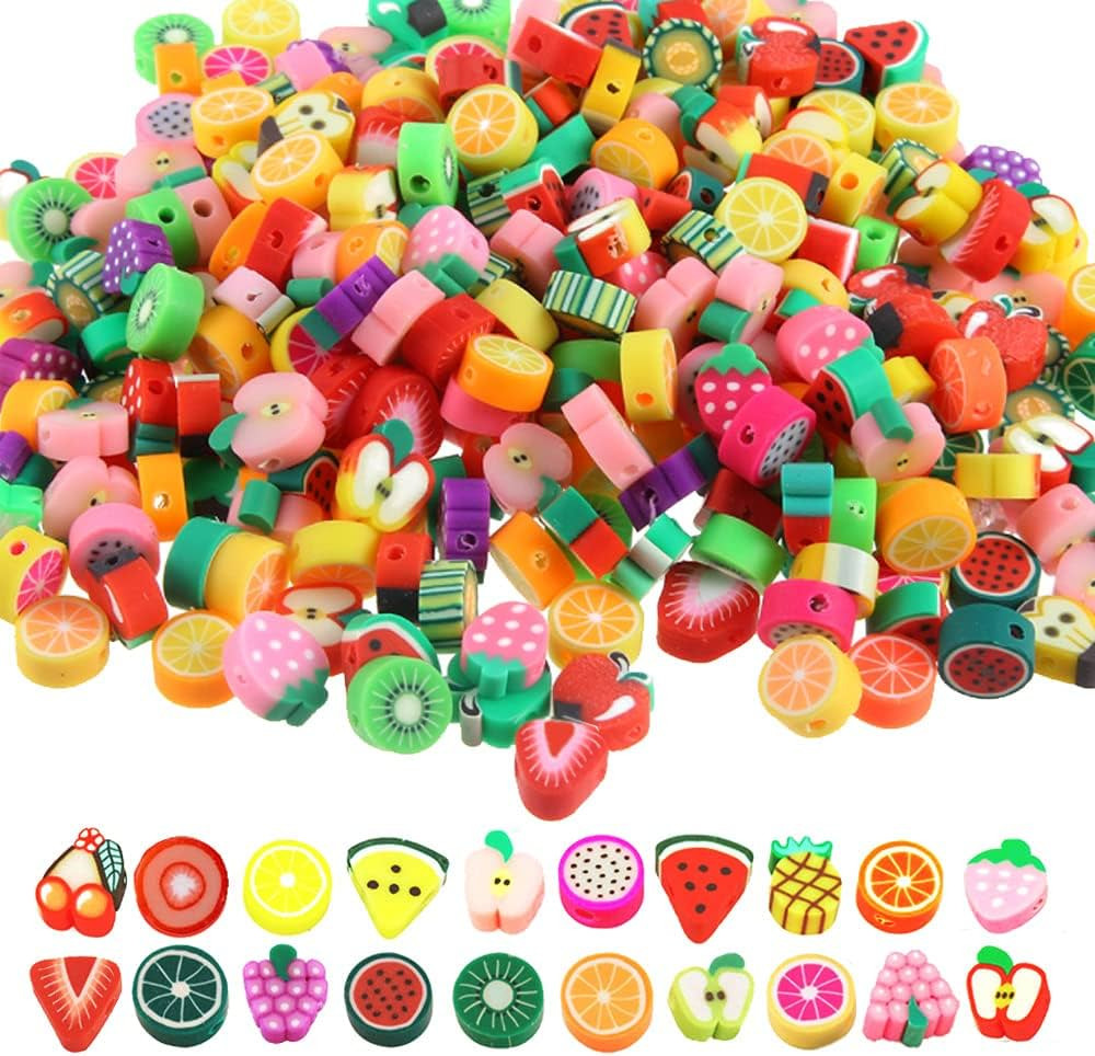 200pcs Fruits Polymer Clay Spacer Beads, Mixed Fruit Charm Beads for DIY Necklace Earrings Jewelr... | Amazon (US)