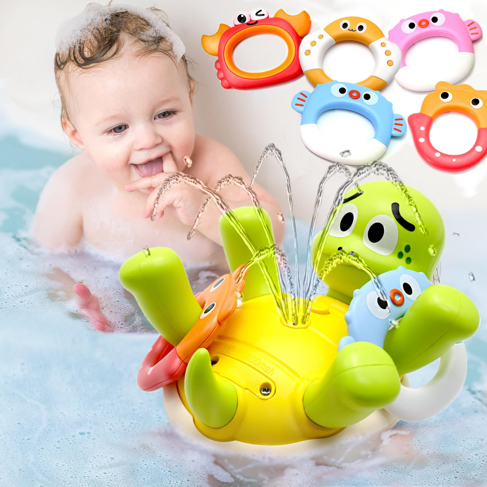 Swimming Turtles Bath Toy, Cute Baby Bath Toys with One-Touch Water Spray Button, Rechargeable Po... | Amazon (US)