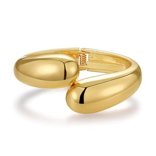 Aktully Chunky Gold Cuff Bangle Bracelets for Women 18k Gold Statement Bracelet Minimalist Thick Gold Hinge Wrist Cuff Bracelets Trendy Jewelry for Women Men (Gold B) | Amazon (US)