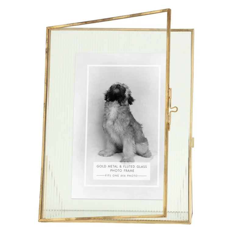 Brass Trimmed Fluted Glass Tabletop Picture Frame Fits up to a 5"x7" Photo | Walmart (US)