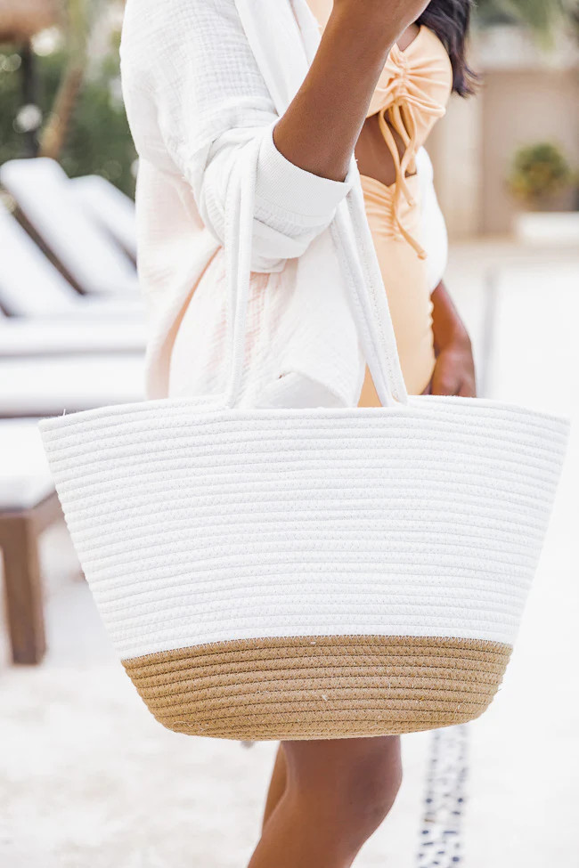 Roundtrip White/Tan Tote | Pink Lily
