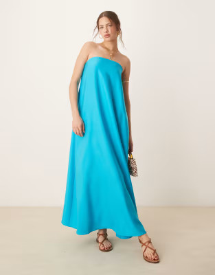 ASOS DESIGN cupro bandeau maxi dress in turquoise | ASOS (Global)