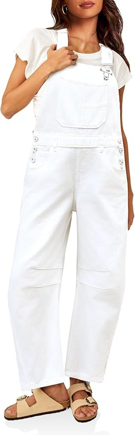 PLNOTME Womens Denim Bib Overalls Barrel Leg Adjustable Strap Jean Pants Jumpsuits with Pockets | Amazon (US)
