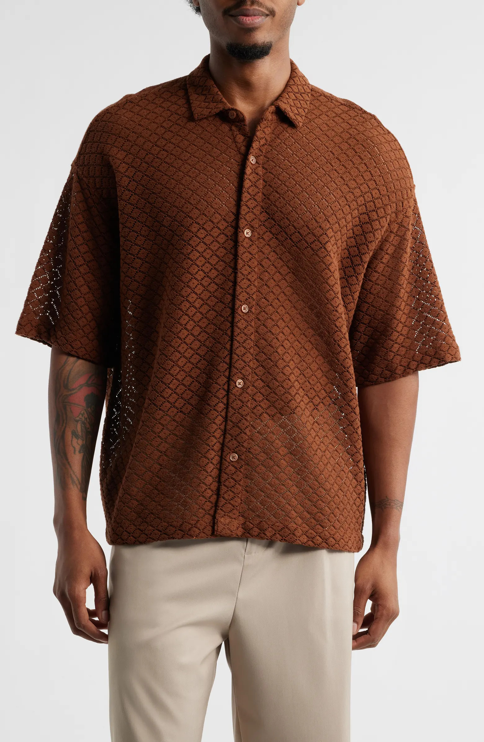 Oversize Texture Short Sleeve Button-Up Shirt | Nordstrom