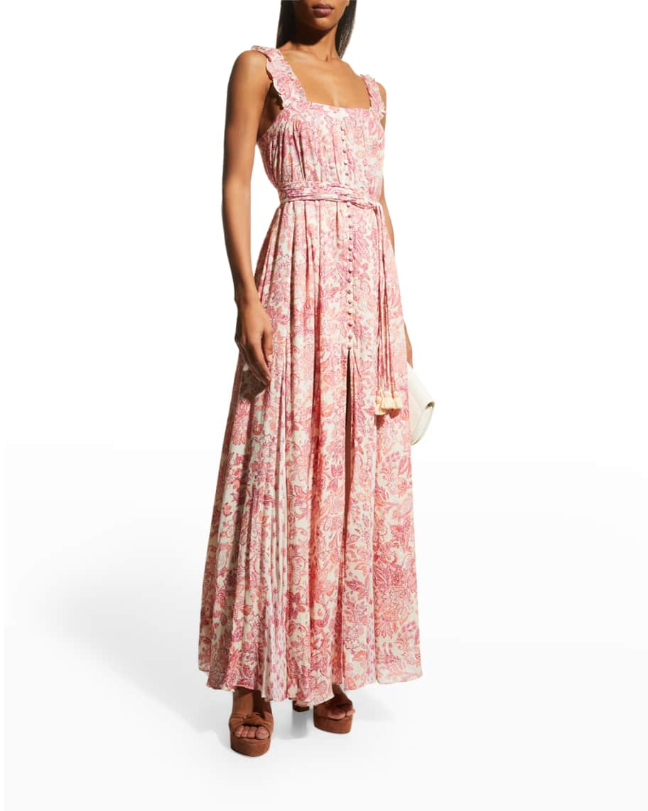 Hemant & Nandita Suki Crinkle Rayon  Metallic Long Dress With Tie Up Belt | Neiman Marcus