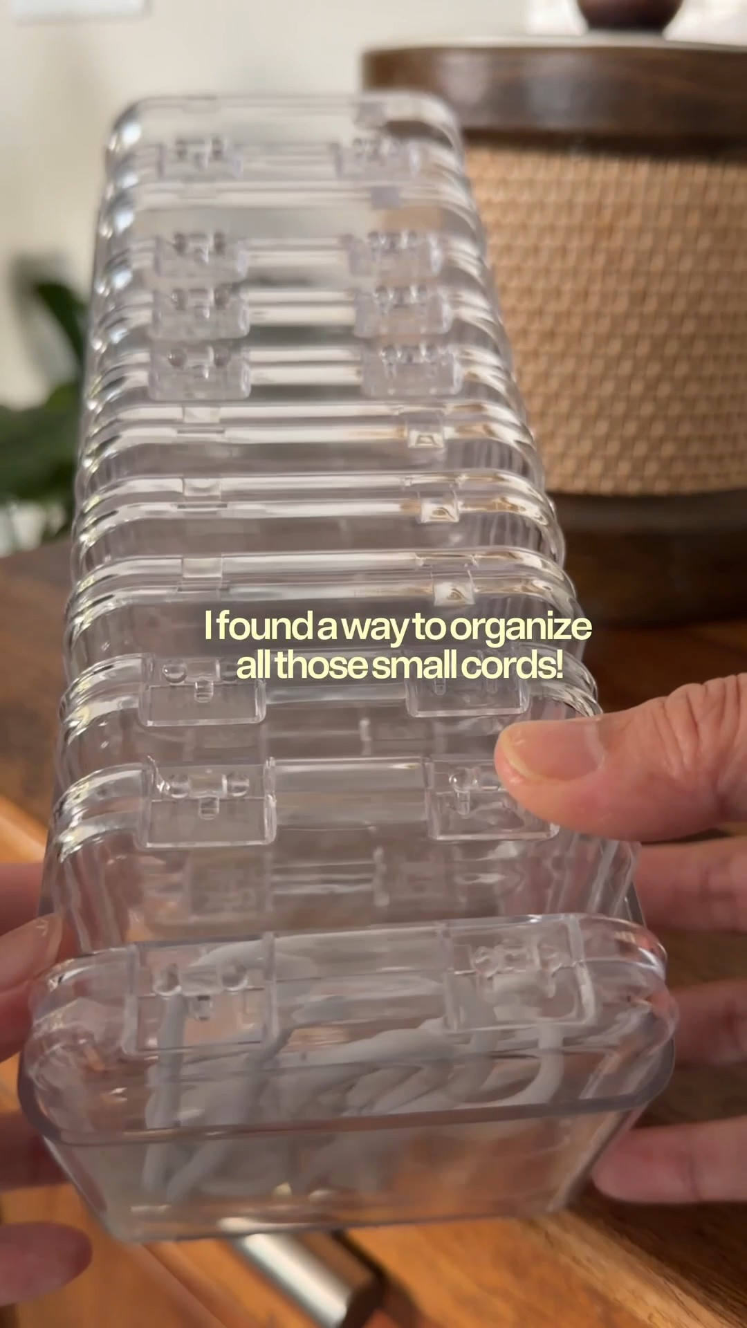 Home organization hack: use these clear acrylic boxes to organize those small random cords for different devices- but be sure to label them!

#LTKmomlife #LTKHome