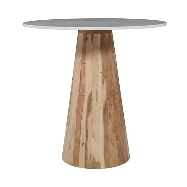 Eynulla Luxury Mid-Century Modern 30" Round Marble And Wood Pedestal Dining Table - Natural | Wayfair North America