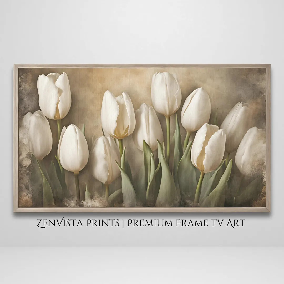 Spring Flowers Frame Tv Art Tulips Painting | Neutral Floral Tv Screensaver | Muted Tonal Easter ... | Etsy (US)