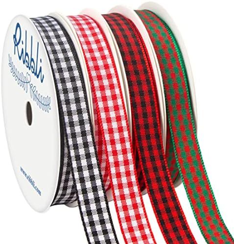 Ribbli 4 Rolls Christmas Gingham Ribbon,3/8 Inch Total 40 Yards,Christmas Check Ribbon Use for Gift  | Amazon (US)