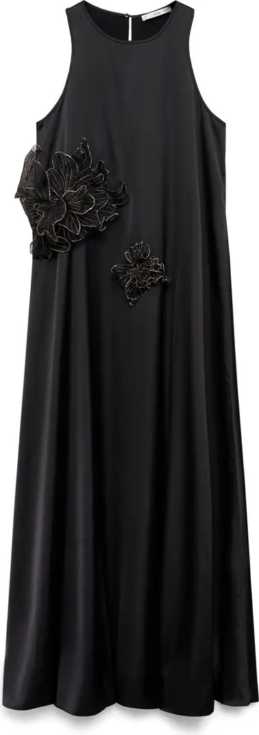 MANGO Floral Appliqué Satin Maxi Dress | Nordstrom | Nordstrom